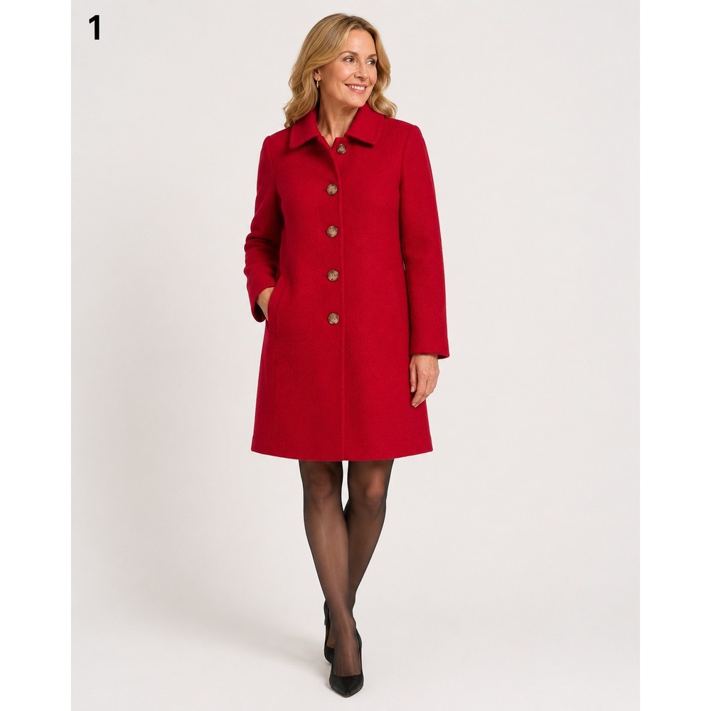 Ann Taylor Pea Coat Womens 0P Red Holiday Wool Blend Chunky Button Pockets Lined